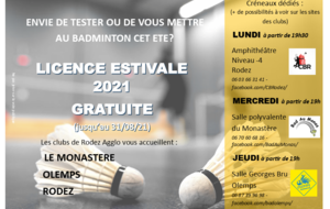 Les clubs de badminton de Rodez Agglomération à la relance avec une licence estivale à 0 € !